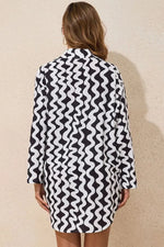 Button Down Contrast Striped Cover-Up - Ladyez