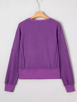 Solid Color Raw Seam Patchwork Ribbed Drop Shoulder Sweatshirt