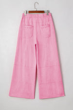 Mineral Wash Exposed Seam Drawstring High Waist Wide Leg Cargo Pants