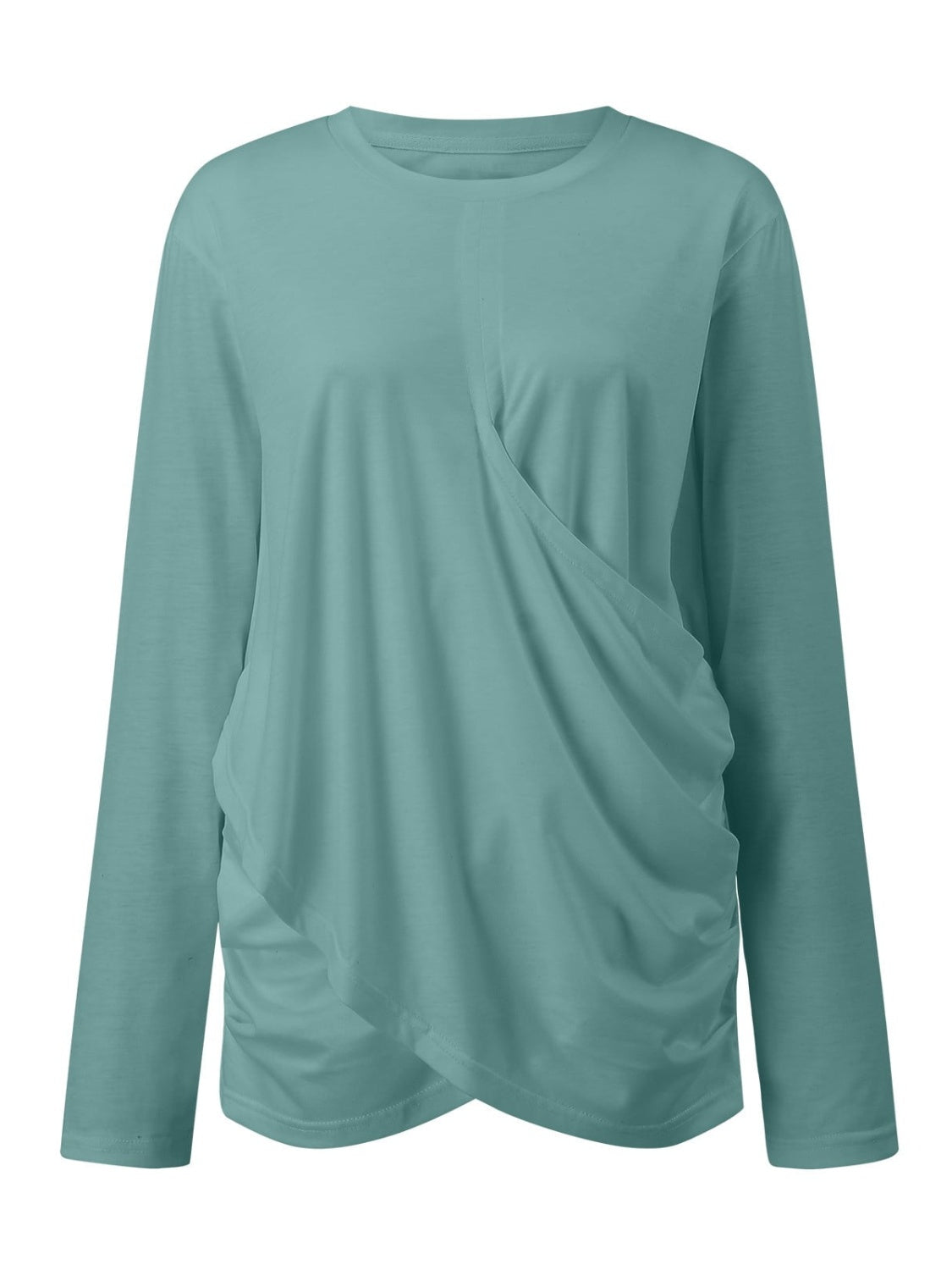 Ruched Round Neck Long Sleeve T-Shirt - Ladyez