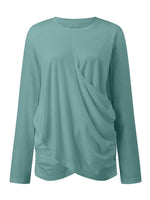 Ruched Round Neck Long Sleeve T-Shirt - Ladyez