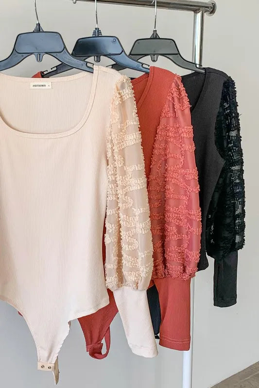 And The Why Textured Puff Sleeve Bodysuit - Ladyez
