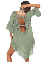 Backless Cutout Three-Quarter Sleeve Cover Up - Ladyez