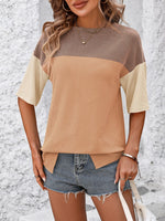 Mandy Color Block Round Neck Half Sleeve T-Shirt - Ladyez