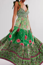 Floral Tiered Maxi Dress with Mixed Print Design