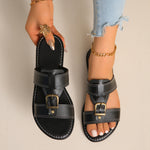 Buckled Leather Slide Sandals