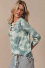 BiBi Variegated Tie Dye Rib V-Neck Top with Strapped