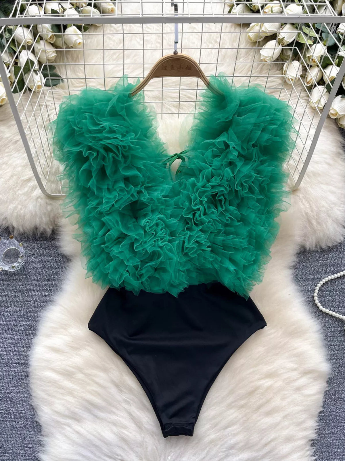 Ruffle Trim Sleeveless Bodysuit