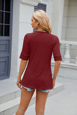 Texture Square Neck Short Sleeve Blouse