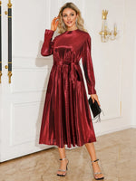 Tie Waist Long Sleeve Midi Dress