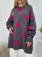 Heart Round Neck Oversized Knit Sweater