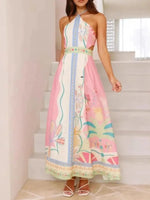 Halter Neck Printed Maxi Dress - Ladyez