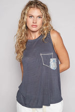 POL Floral Detail Pocket Patch Tank Top - Ladyez