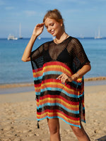 Angel Wings Cutout Striped Cover-Up with Tassel - Ladyez