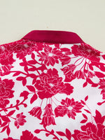 Floral Print Color Block Trim Lace Detail V Neck Flutter Sleeve Blouse