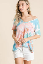 BiBi Circular Tie Dye Print V Neck Top