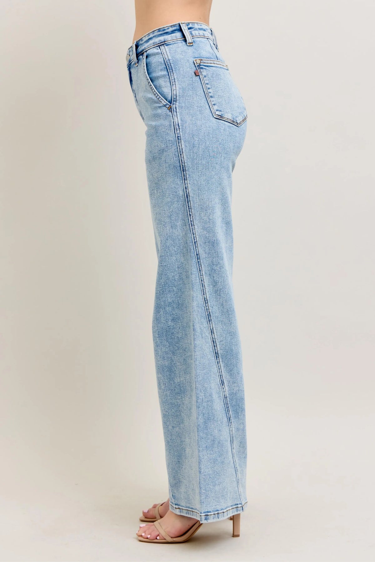 Judy Blue Full Size High Waist Wide Leg Jeans with Skewed Inseam Plus Size - Ladyez
