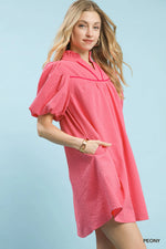 Umgee Seersucker Puff Sleeve Dress