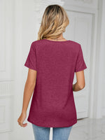 Ruched V-Neck Short Sleeve T-Shirt - Ladyez