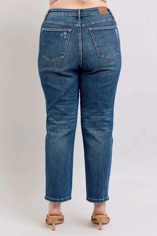 Judy Blue Full Size High Waisted Rigid Magic Non-destroy Straight Leg Jeans Plus Size - Ladyez