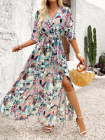 Slit Printed Surplice Half Sleeve Maxi Dress - Ladyez