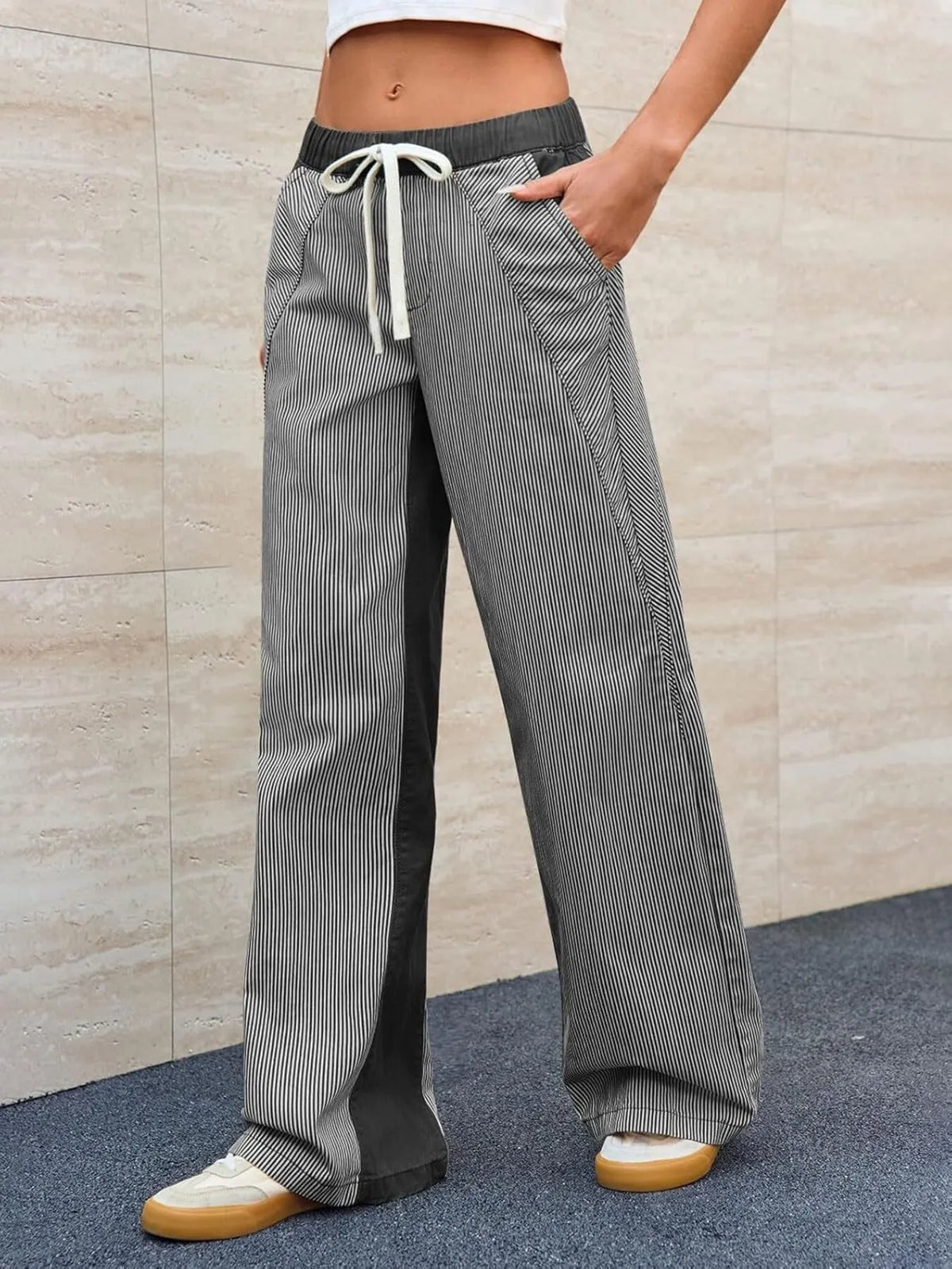 Striped Wide Leg Jeans - Ladyez