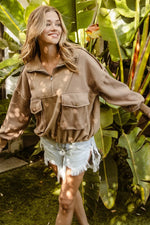 BiBi Half Zip Vintage Washed Fleece Pullover
