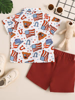 Children's American Flag Print Bow Tie Shirt & Shorts Set