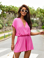Surplice Short Sleeve Romper - Ladyez