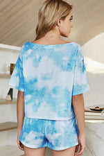 Shiny Tie-Dye Boat Neck Top and Shorts Lounge Set - Ladyez
