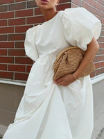 Puff Sleeve Round Neck Maxi Dress - Ladyez