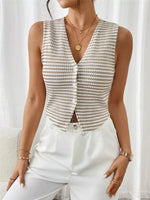 Striped Knit V-Neck Vest