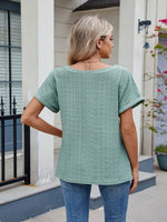 Eyelet Round Neck Short Sleeve Top