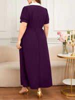 Plus Size Contrast Collar Short Sleeve Dress - Ladyez