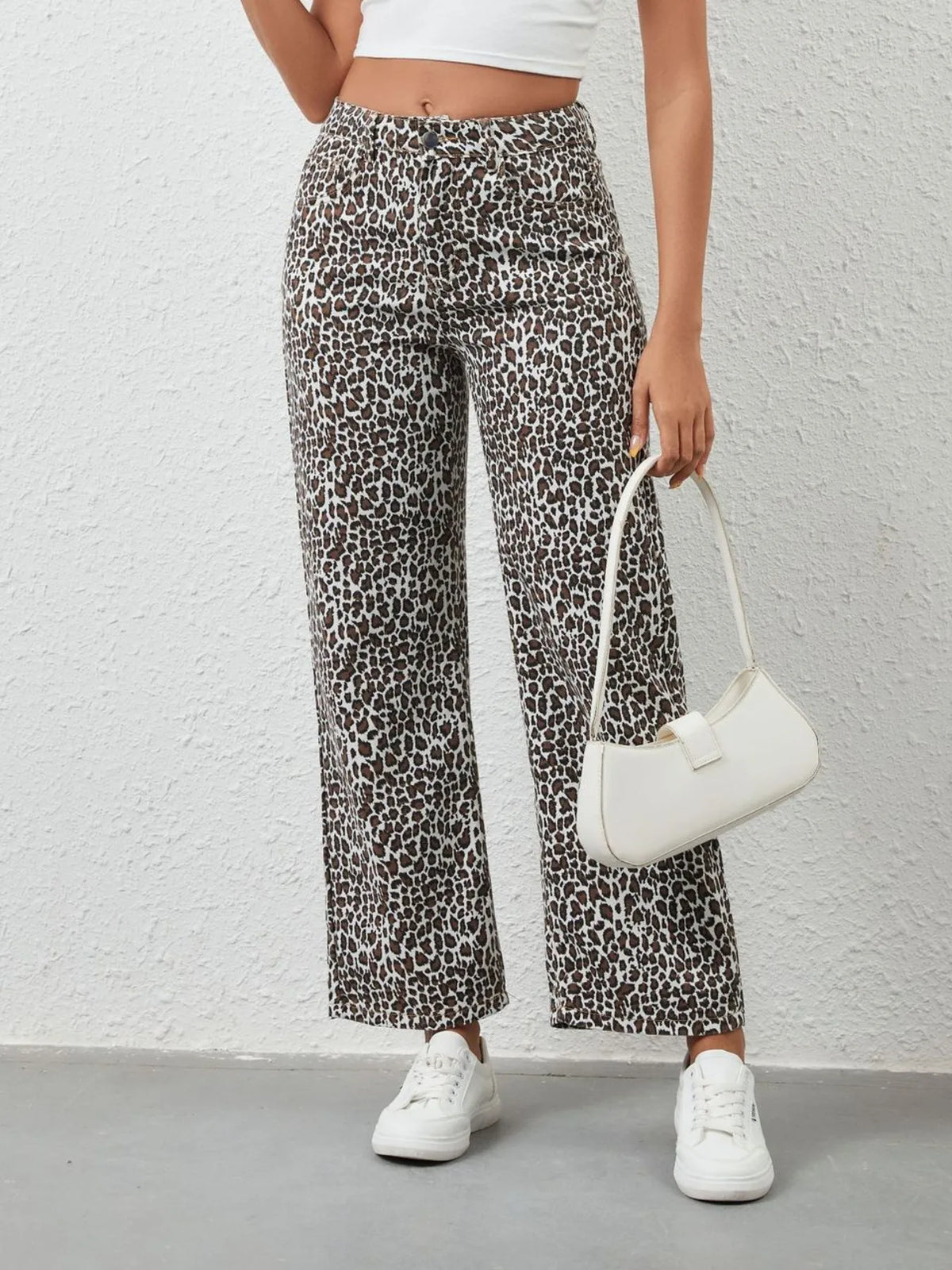 Leopard Print Wide Leg Jeans - Ladyez