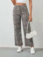 Leopard Print Wide Leg Jeans - Ladyez