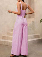 Striped Cutout Twist Front Wide Leg Jumpsuit