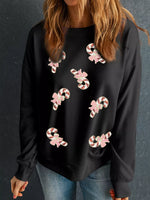 Christmas Candy Cane Sequin Patch Baggy Sweatshirt