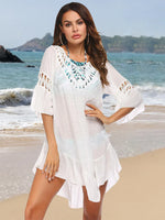 Backless Cutout Three-Quarter Sleeve Cover Up - Ladyez