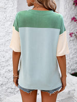 Mandy Color Block Round Neck Half Sleeve T-Shirt - Ladyez
