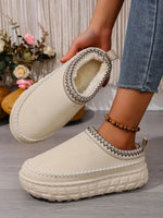 Embroidered Trim Round Toe Platform Boots - Ladyez