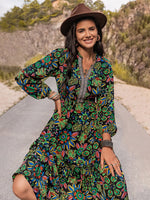 Printed Notched Neck Maxi Dress - Ladyez