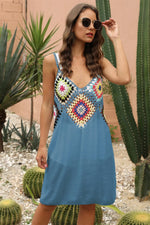 Geometric V-Neck Spaghetti Strap Cover Up Dress - Ladyez