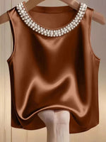 Pearl Embellished Satin Tank Top
