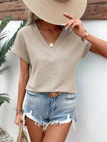 Textured Solid Color Short Sleeve Top
