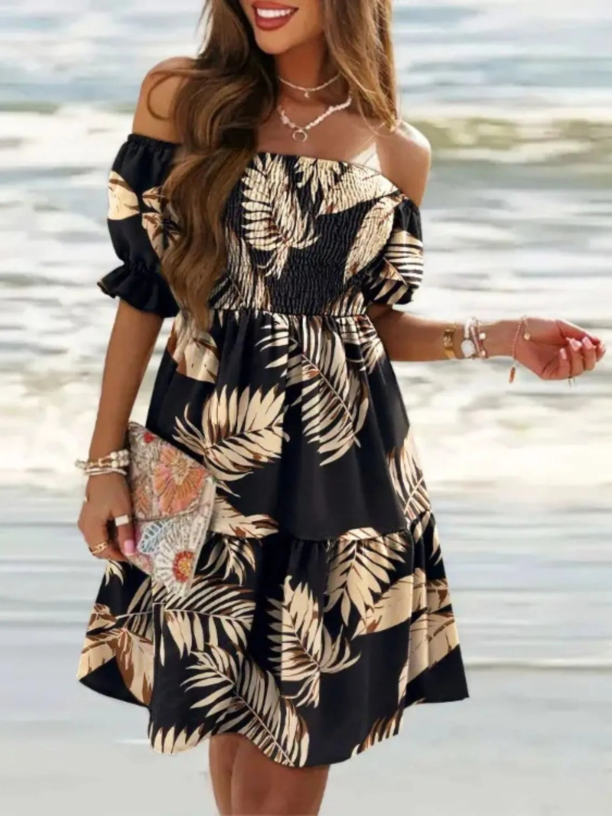 Off Shoulder Smocked Summer Dress