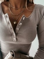 Button Detail Long Sleeve T-Shirt - Ladyez