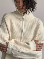 Zip-Up Ribbed Knit Cardigan