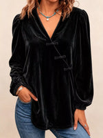Chinese-Style Knot Buttons Velvet Blouse