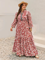 Plus Size Floral Print Long Sleeve Maxi Dress